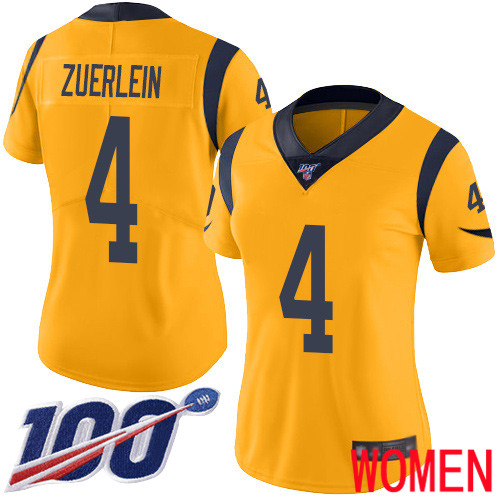 Los Angeles Rams Limited Gold Women Greg Zuerlein Jersey NFL Football #4 100th Season Rush Vapor Untouchable